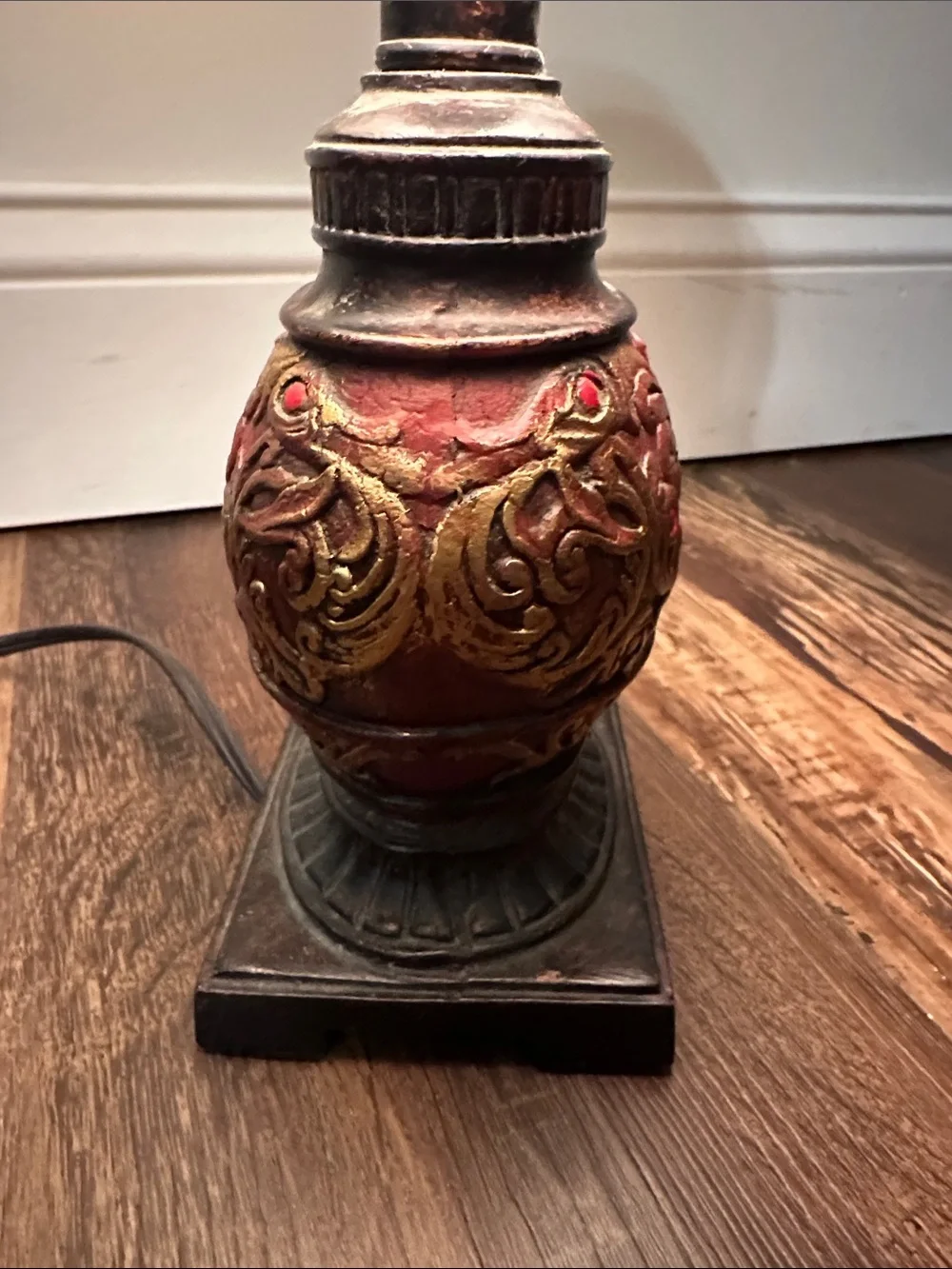 Classic Red and Gold Decorative Table Lamp with Cream Shade